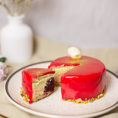 Mousse de pistacho y frutos rojos individual