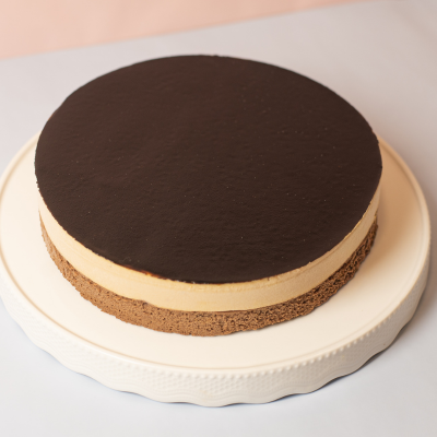 Mousse de chocolate semiamargo al 70% de cacao y mousse de dulce de leche