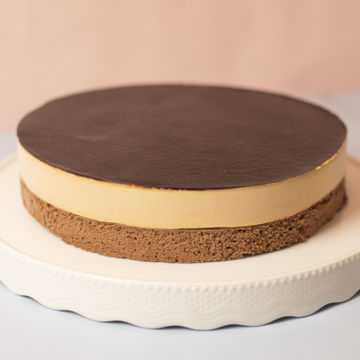 Mousse de chocolate semiamargo al 70% de cacao y mousse de dulce de leche