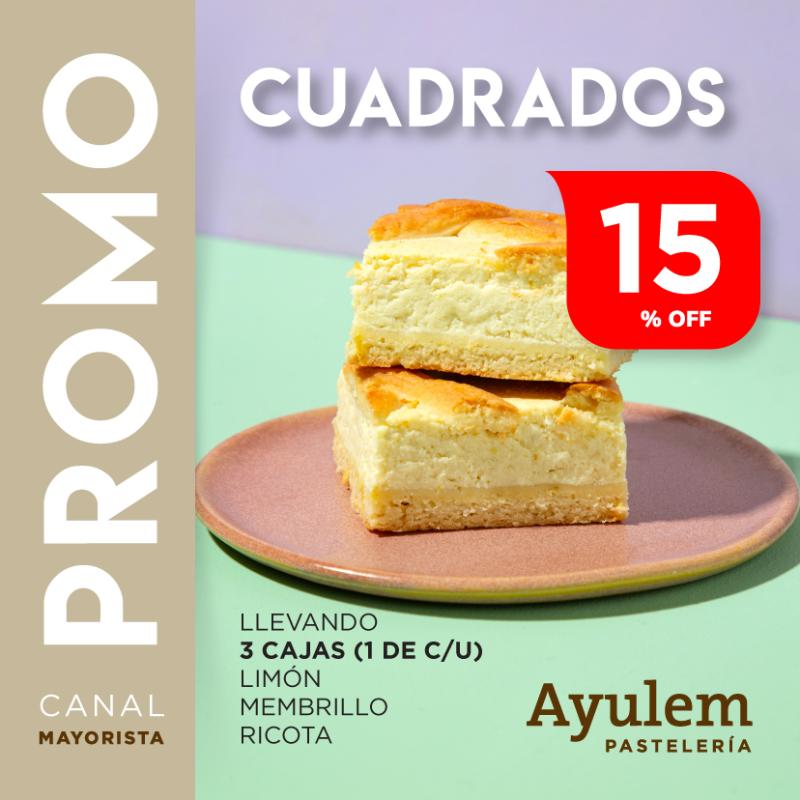 Promo 1 caja de cuadrados limón + 1 caja de cuadrados de membrillo + 1 caja de cuadrado de ricota